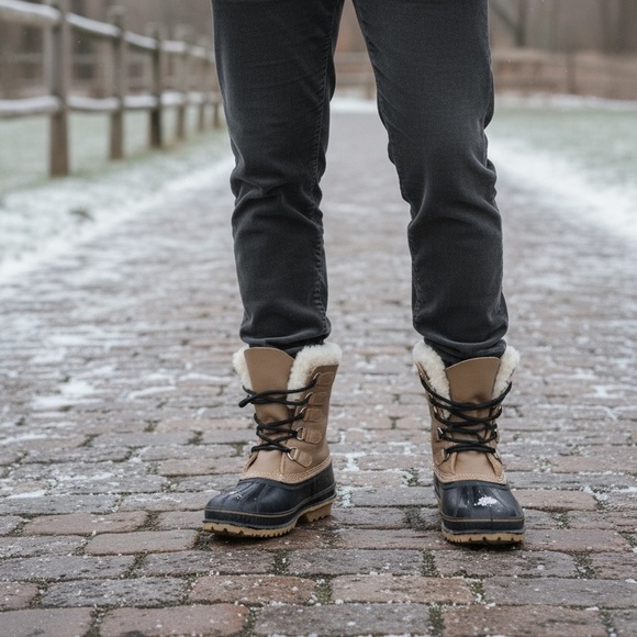 Men’s Sorel Steel Shank Size 7 Tan and Black Winter Boots